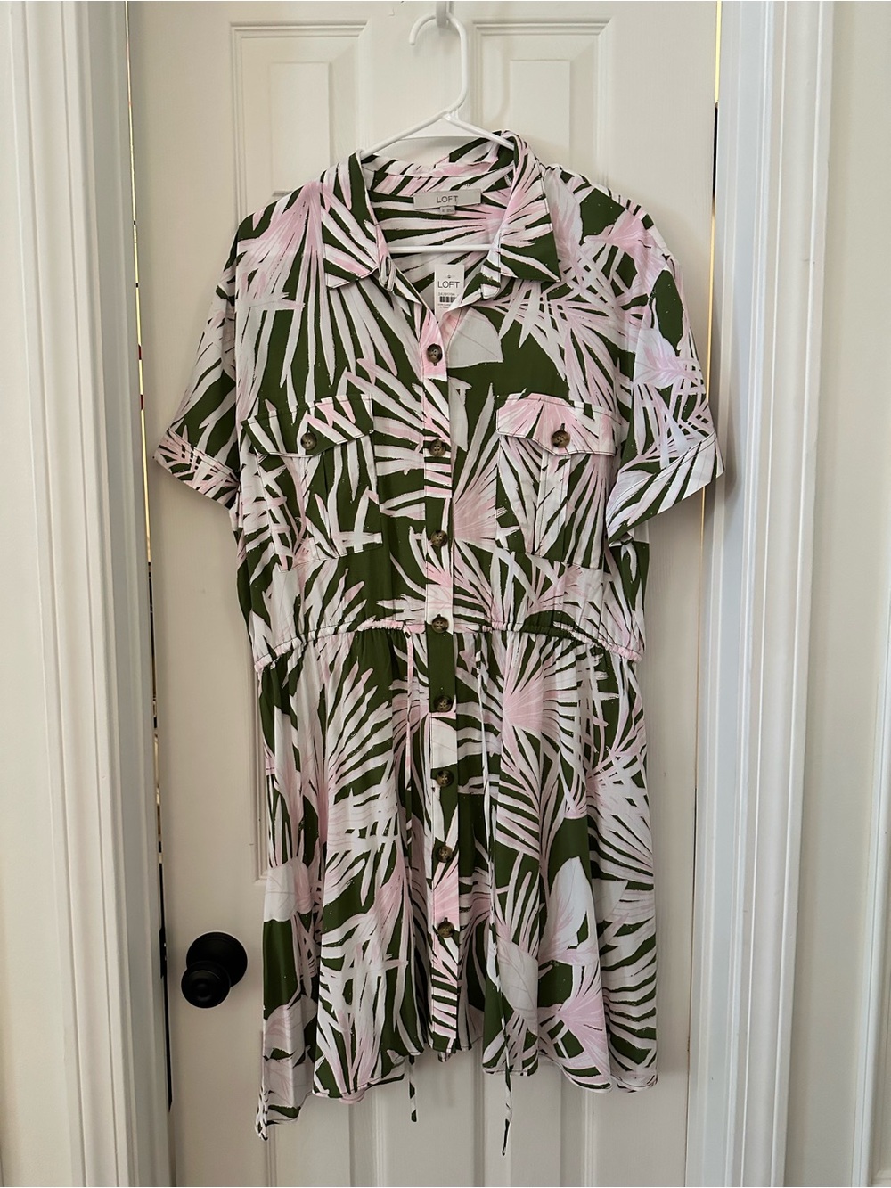 LOFT NWT pink and green palm dress xl